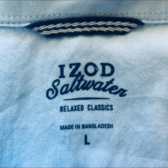 Men's Large Izod Saltwater NewPort Oxford Blue and White Striped - Picture 3 of 7